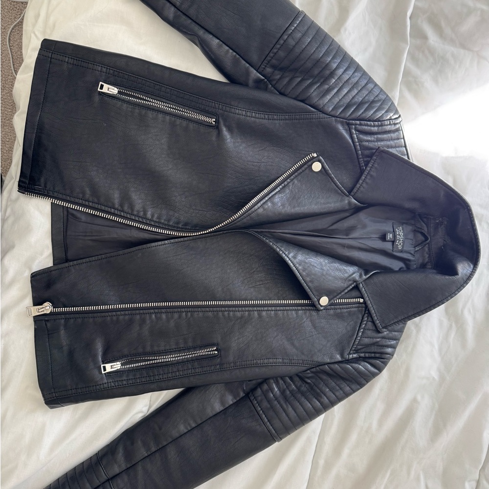 Topshop Black Faux Leather Motorcycle Jacket